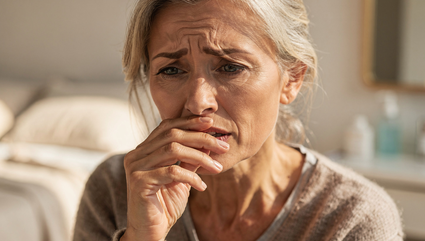 woman concerned with breath woman concerned with breath