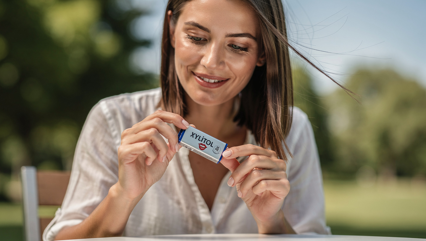 happy woman xylitol gum