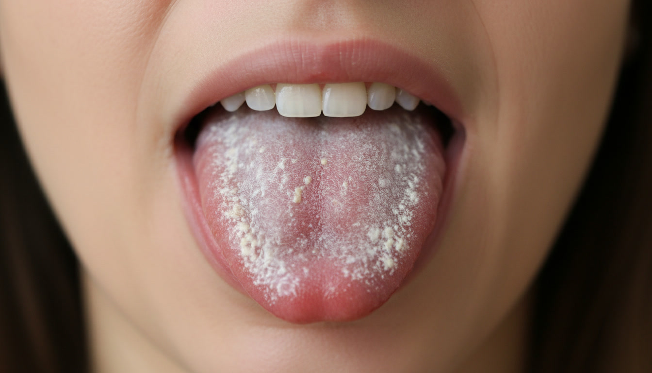woman with biofilm on tongue