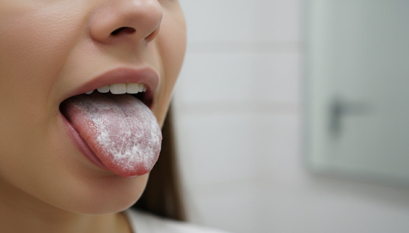 woman with white tongue coating
